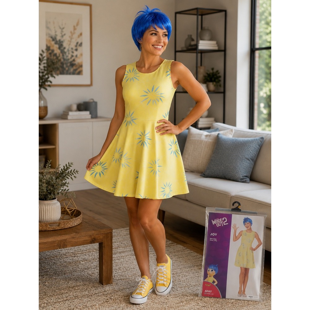 Spirit Inside Out 2 Joy Costume Adult Small 4-6 Yellow Dress Halloween Costume